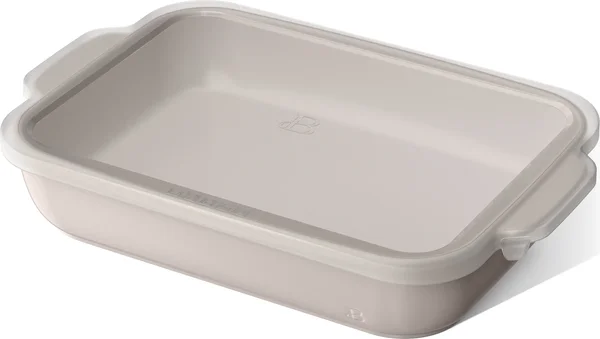 Beautiful by Drew Barrymore 9 in x 13 in Stoneware Baker with Plastic Lid, Porcini Taupe