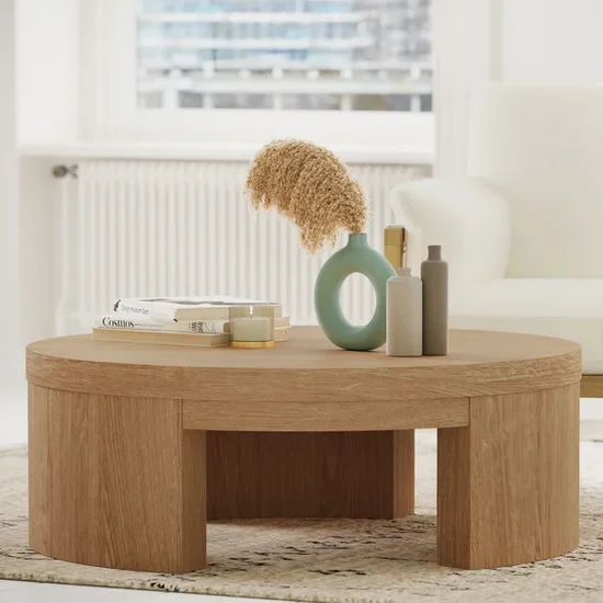 Beautiful by Drew Barrymore Mod Round Coffee Table, Warm Honey Finish