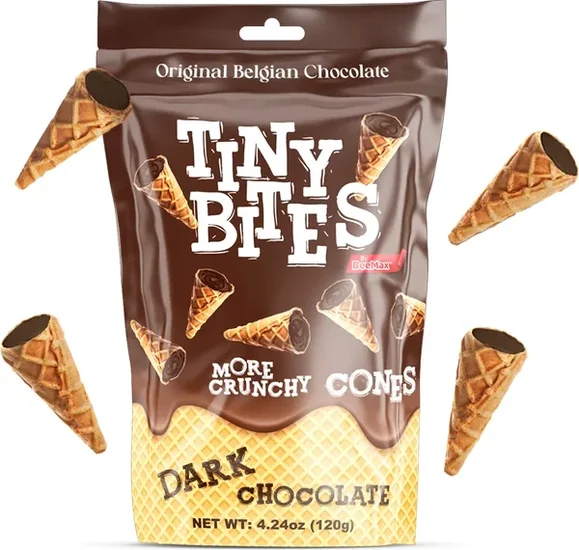 BeeMax Tiny Bites Waffle Mini Cones with Belgian Dark Chocolate