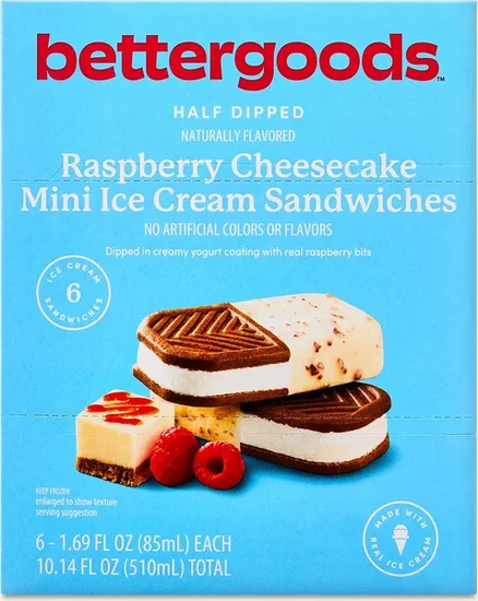 bettergoods Half Dipped Raspberry Cheesecake Mini Ice Cream Sandwiches