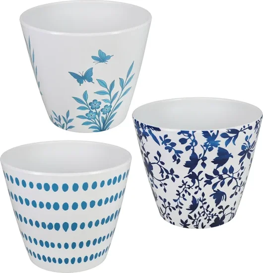Blue Printed Planters, 7 in.