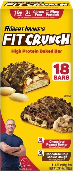 Chef Robert Irvine's FITCRUNCH High Protein Baked Bars, Variety Pack, 1.62 oz. 18 ct.