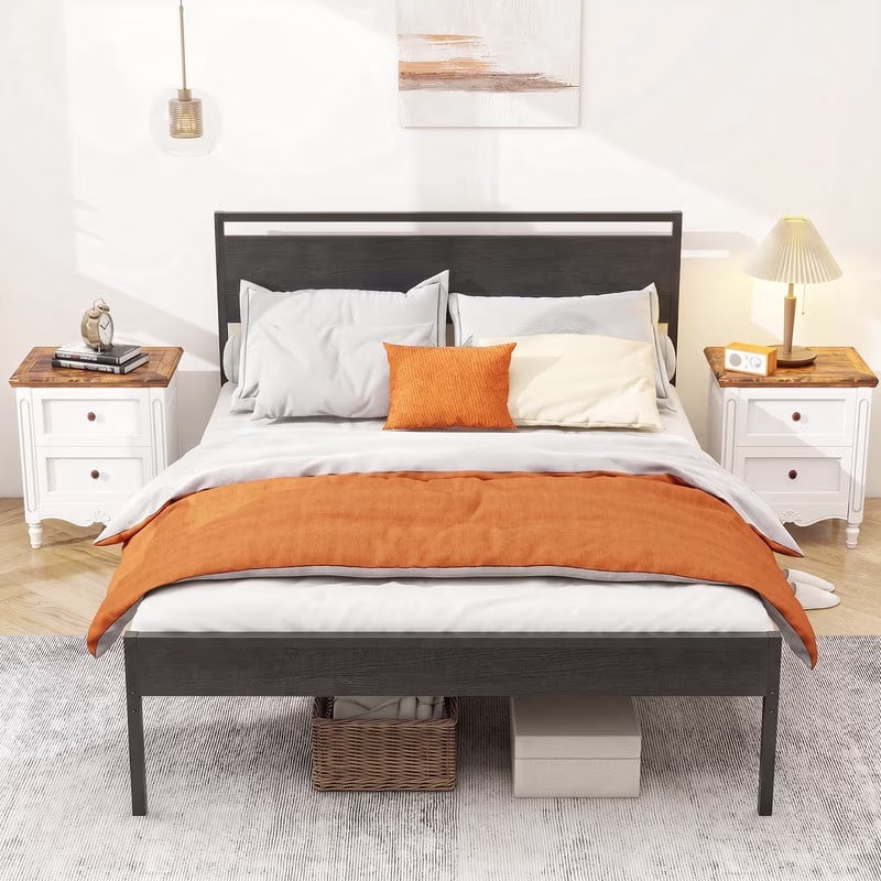 Full Size Bed Frame- Heavy Duty Mattress Foundation with HeadBoard, Steel Slats Support (No Box Spring Needed)