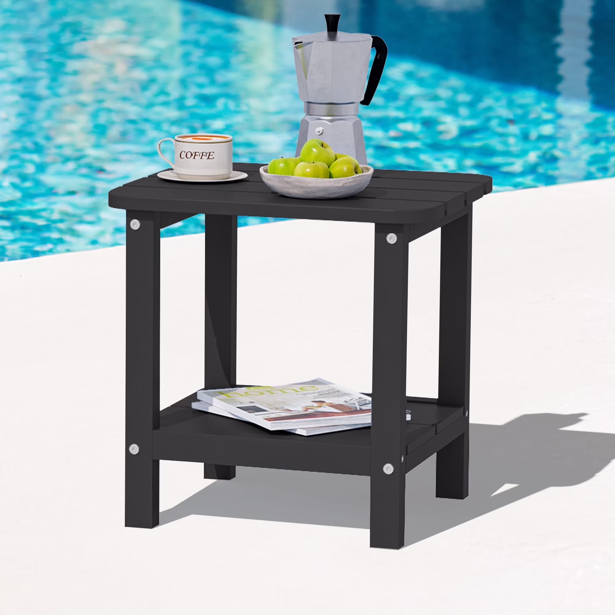 SERWALL Adirondack Outdoor Side Table, All Weather Use Double Layer Patio Side Table, HIPS Rectangular End Table- Blue
