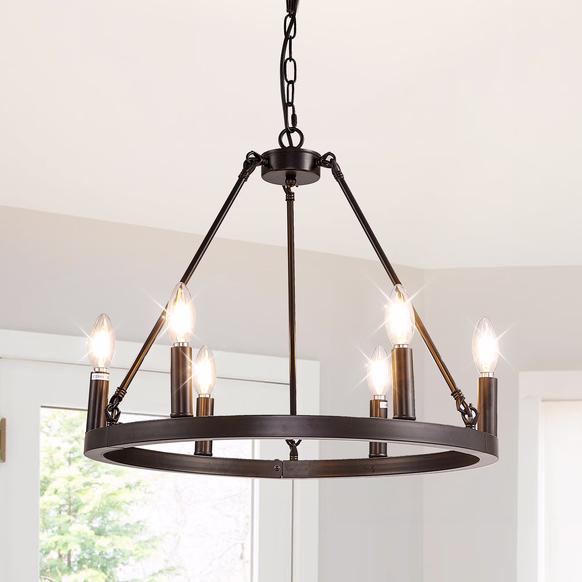 Sdorens Gold Wagon Wheel Chandelier,2 Tier 47-Inch 36-Light, Extra Large Round Rustic Farmhouse Light Fixture, Foyer Chandeliers for High Ceilings,for Living Room,Dining Room,Kitchen Island,Entryway