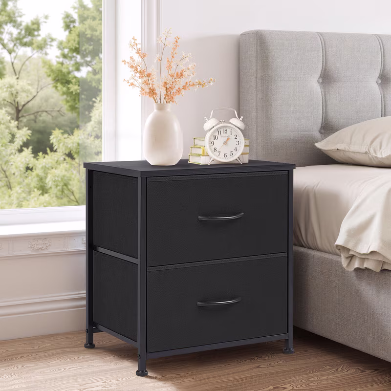 TINKLE WELL Nightstand Set of 2 with 2 Fabric Drawers, End Table 20 inch Tall Side Table for Bedroom, Closet, or Dorm Storage, Black