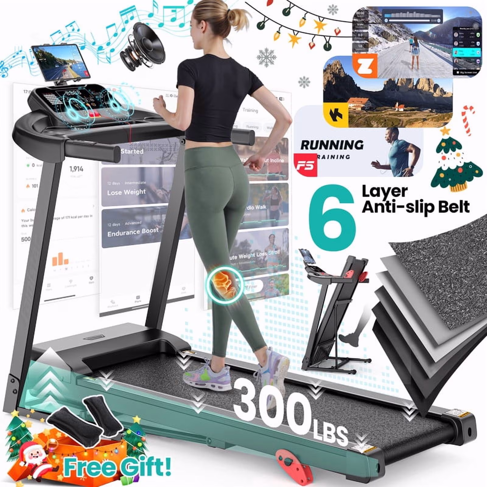 300 lbs Portable Folding Treadmill, 3.5 HP Foldable Compact Treadmill for Home Office, Walking Running Treadmill with LED Display for Exercise, Treadmill with 10% Incline, 71 Programs