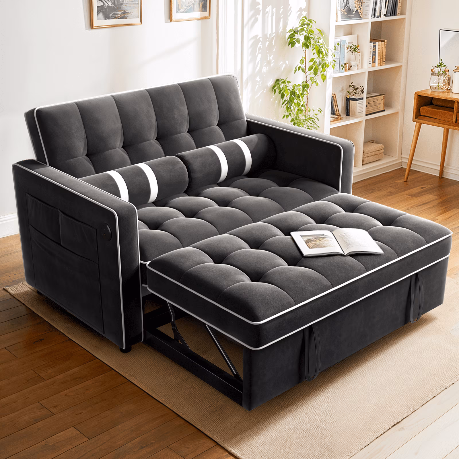 CHITOOMA 3 in 1 Pull Out Sofa Bed with Adjustable Backrest, 70