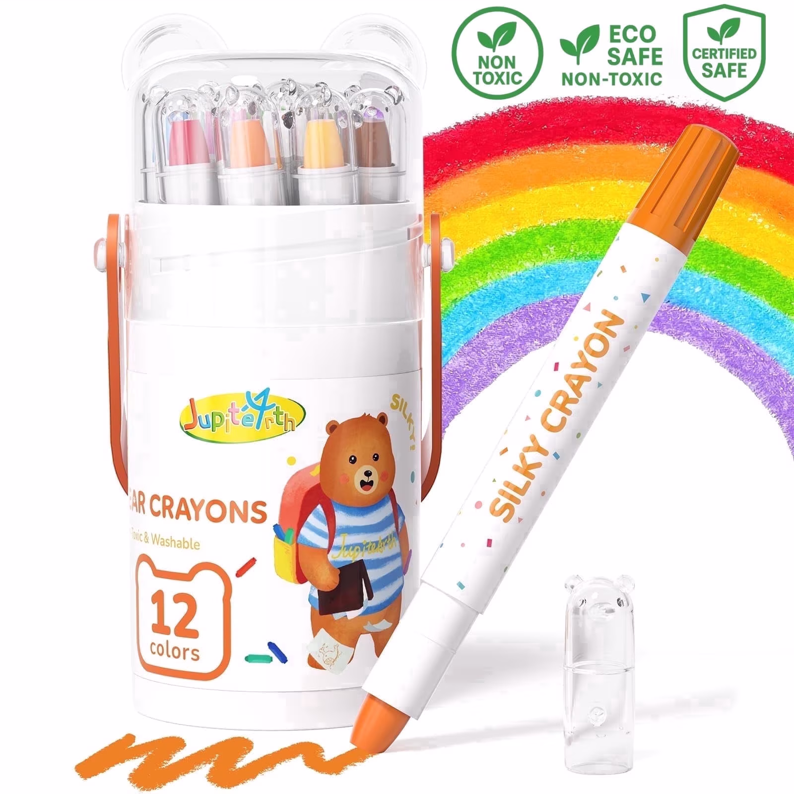 Jupitearth 36Ct Non-Toxic Washable,Silky Crayons for toddlers1-3,Kids 4-8,Back to School Art Supplies