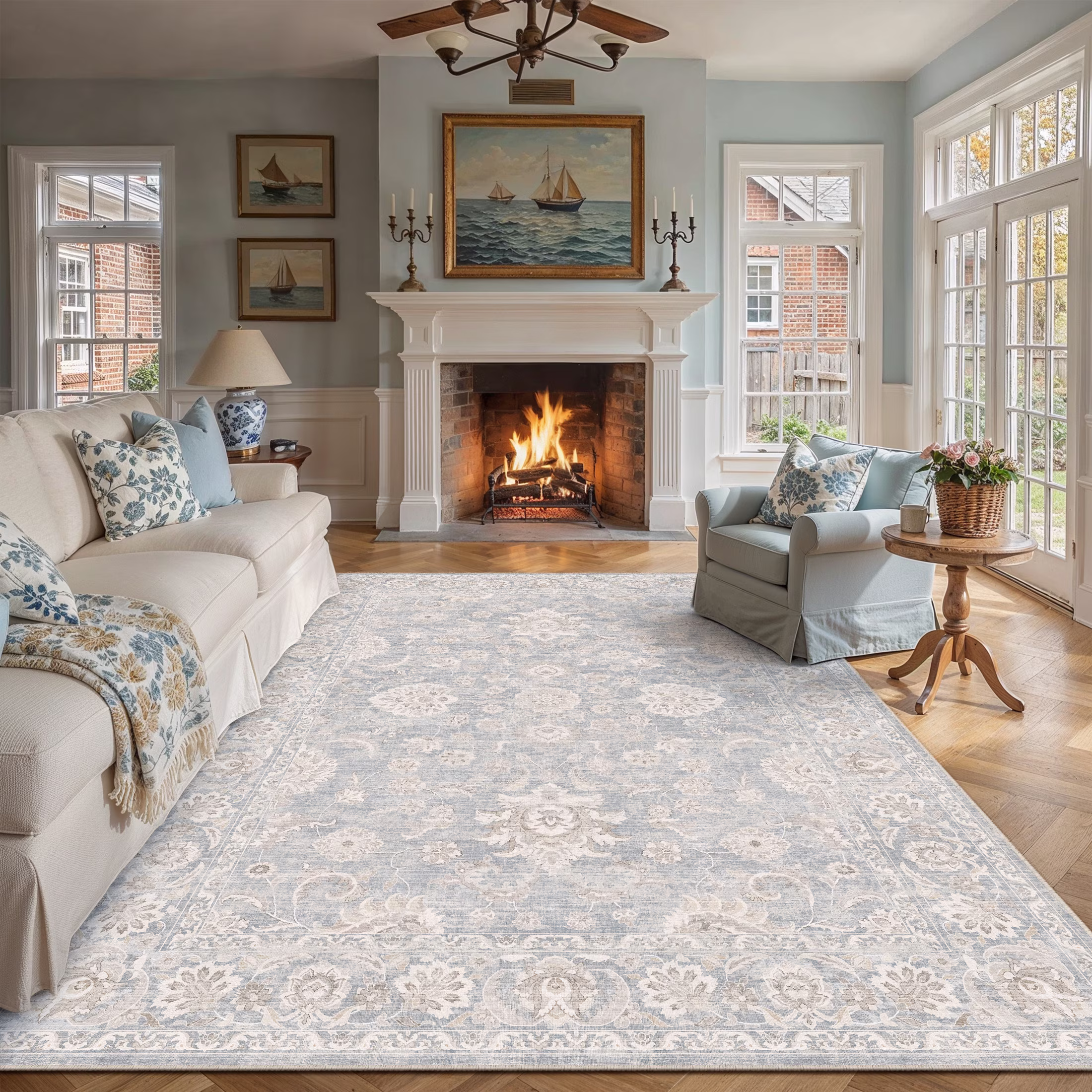 BERTHMEER 5'x7' Area Rugs for Living Room Bedroom Rugs Kitchen Non Slip Washable Vintage Brown Carpets Oriental Distressed Office Dorm Dining Room Traditional Distressed Throw Rugs