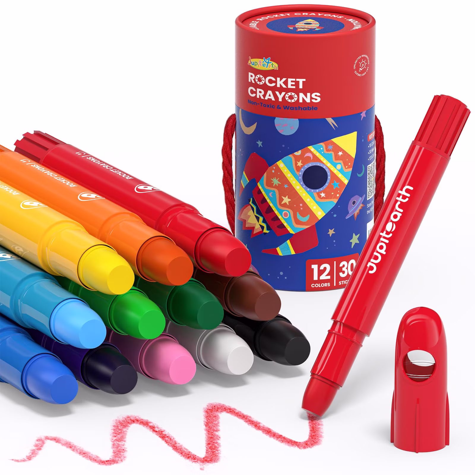 JUPITEARTH 24Ct Twist&Non-Toxic Crayons for Toddlers 1-3,4-8, Storage Bucket Ultra-Silky and Easy to Hold Art Supplies,Ideal Gift for Boys and Girls