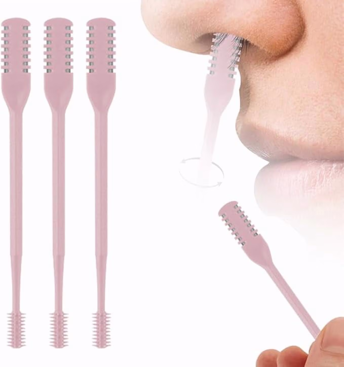 3Pcs Nose Hair Trimmer for Men Women,2025 New 2-in-1 Nasal Hair Cutter,Double Sided Nose Hair Knife Removal Razors,Manual Nostril Hair Remover Tool (Pink)