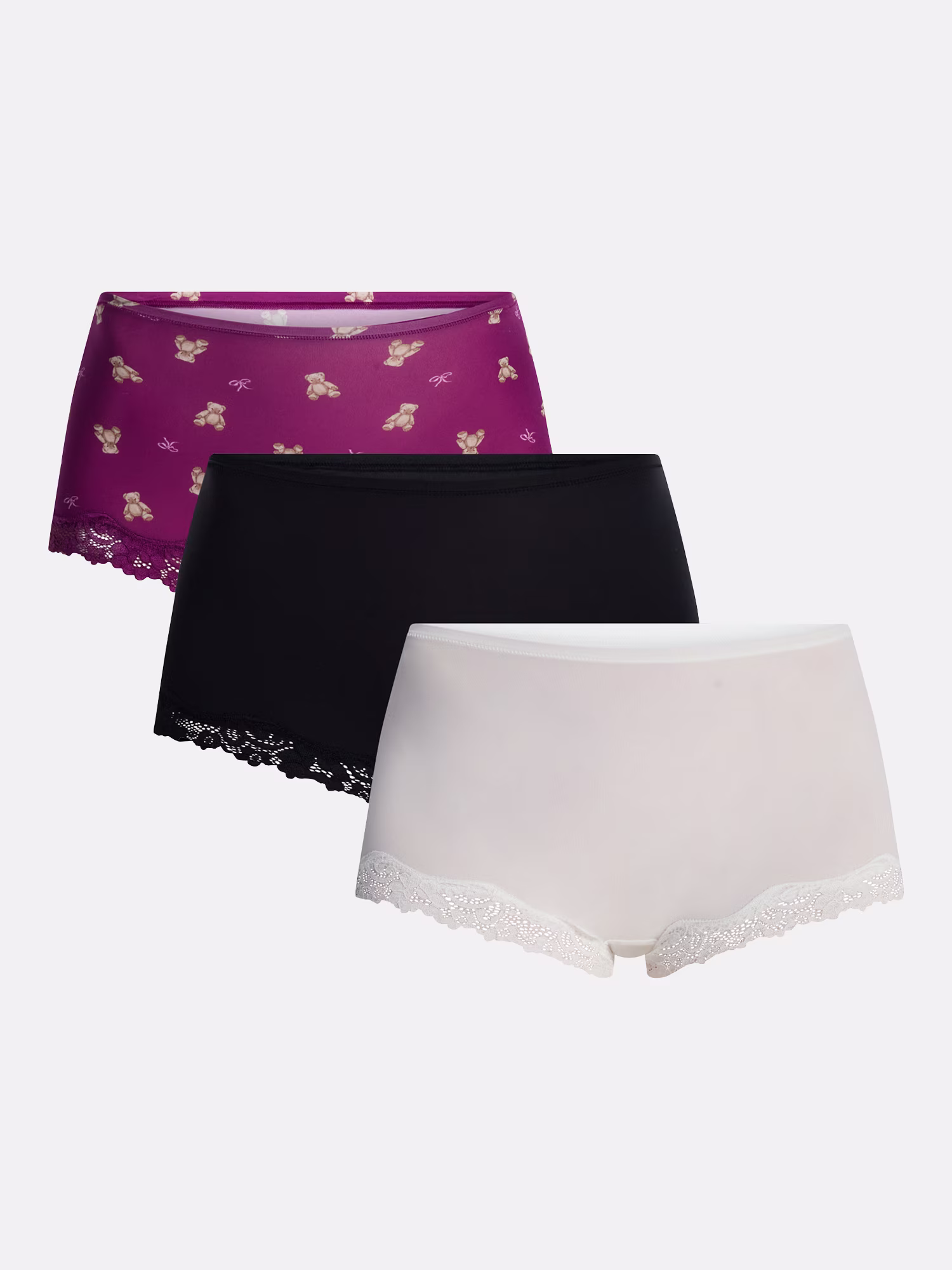 Black Soot / Winter White / Violet Mulberry Teddy Bear Print