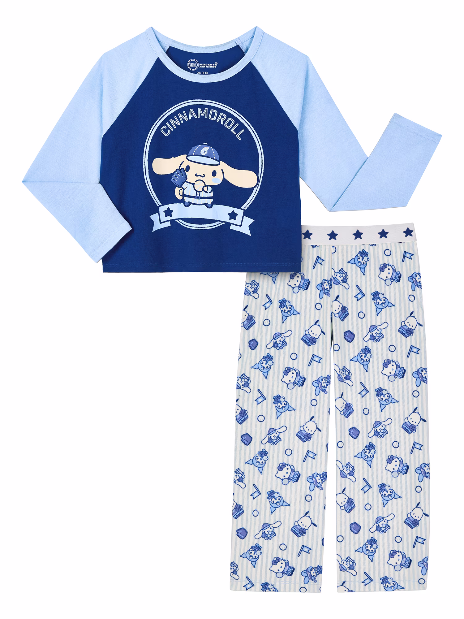 Hello Kitty x Wonder Nation Girls Short Sleeve Notch Collar Top and Short Pajama Set, 2-Piece, Sizes 4-18