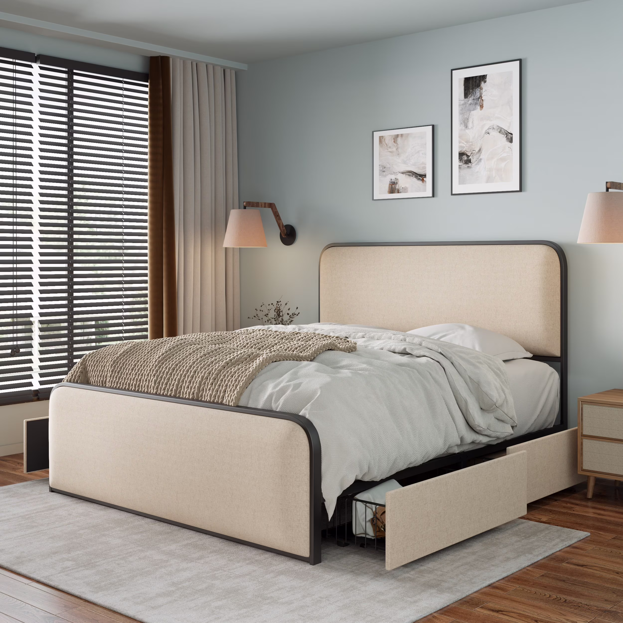 D-Beige Queen Bed Frame