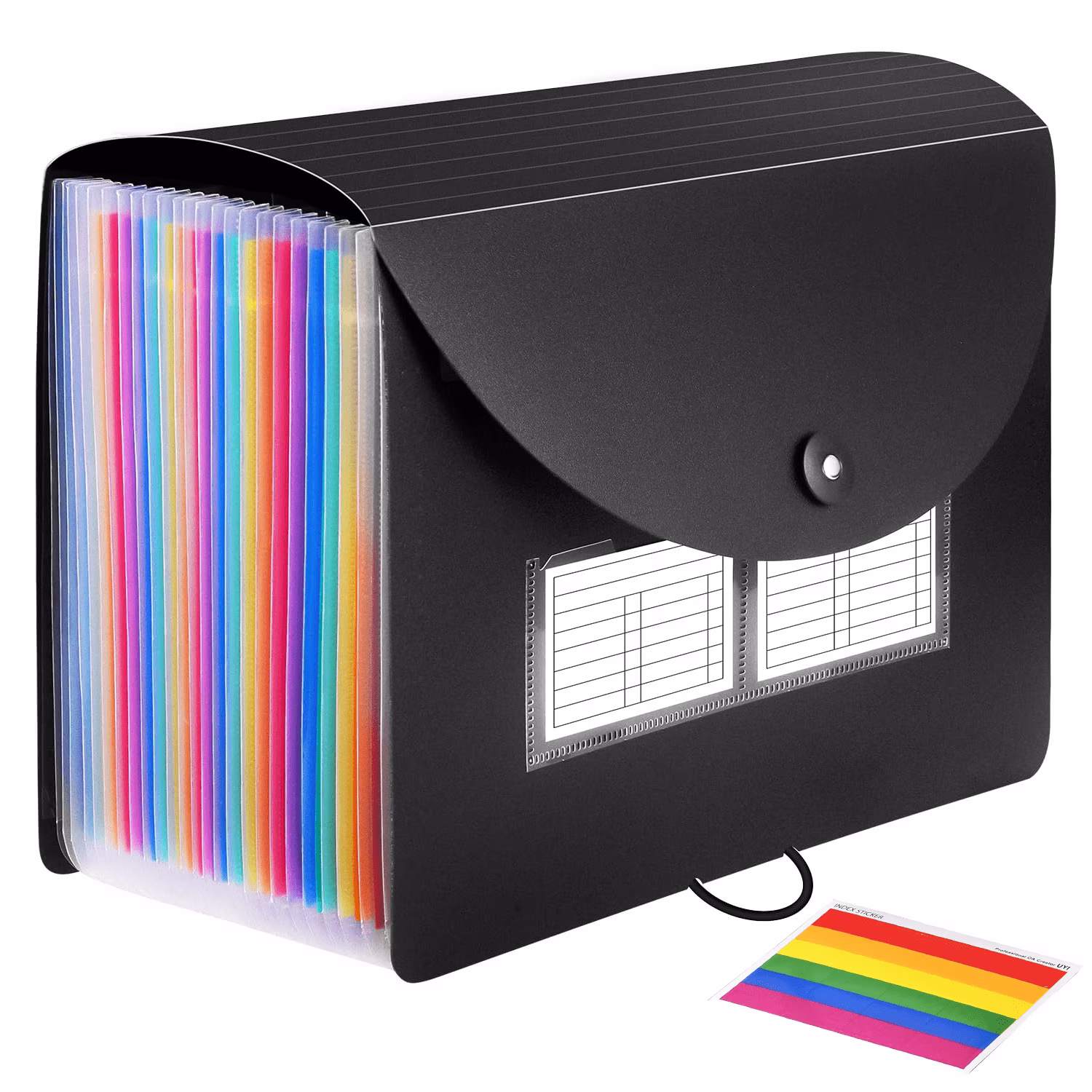 Xueyu 2 Pack 26 Pockets Expanding File Folder with Colored Tabs and Label Cards, Plastic Accordion File Organizer, A4 Letter Size Filing Organizer for Office School Home - Black