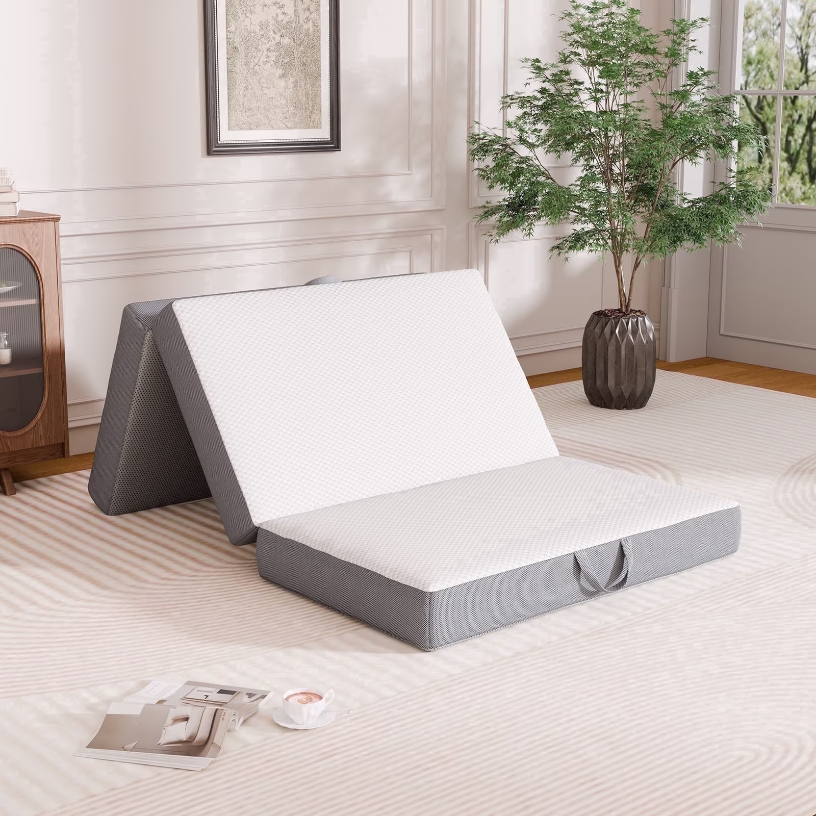 VKLIVING Tri-Fold Memory Foam Mattress,6 Inch Portable Floor Mattres with Washable Cover&Non-Slip Bottom for Guest Bed, Camping, Home, RV