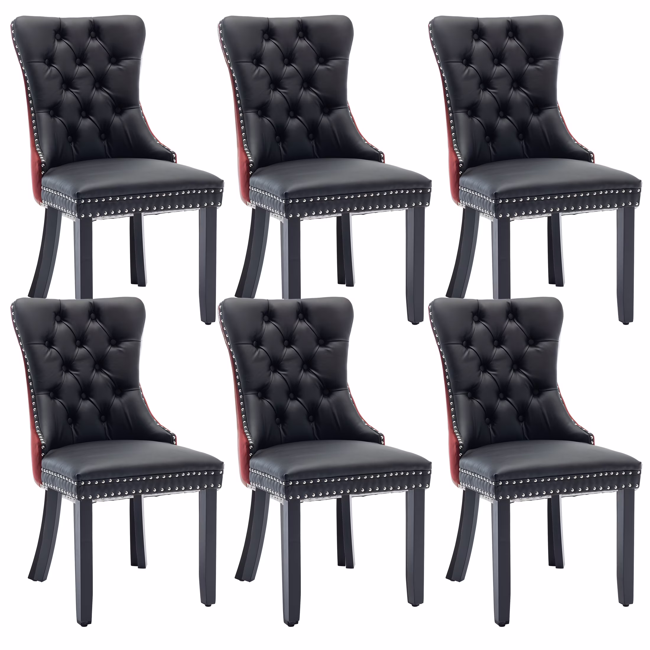 LegaHome Dining Room Chairs Set of 4, Modern Upholstered Velvet and PU Leather Dining Chair with Nailhead Trim and Solid Wood Legs, Tufted Button Padded Chairs Set for Kitchen Dining Room, Gray&Black