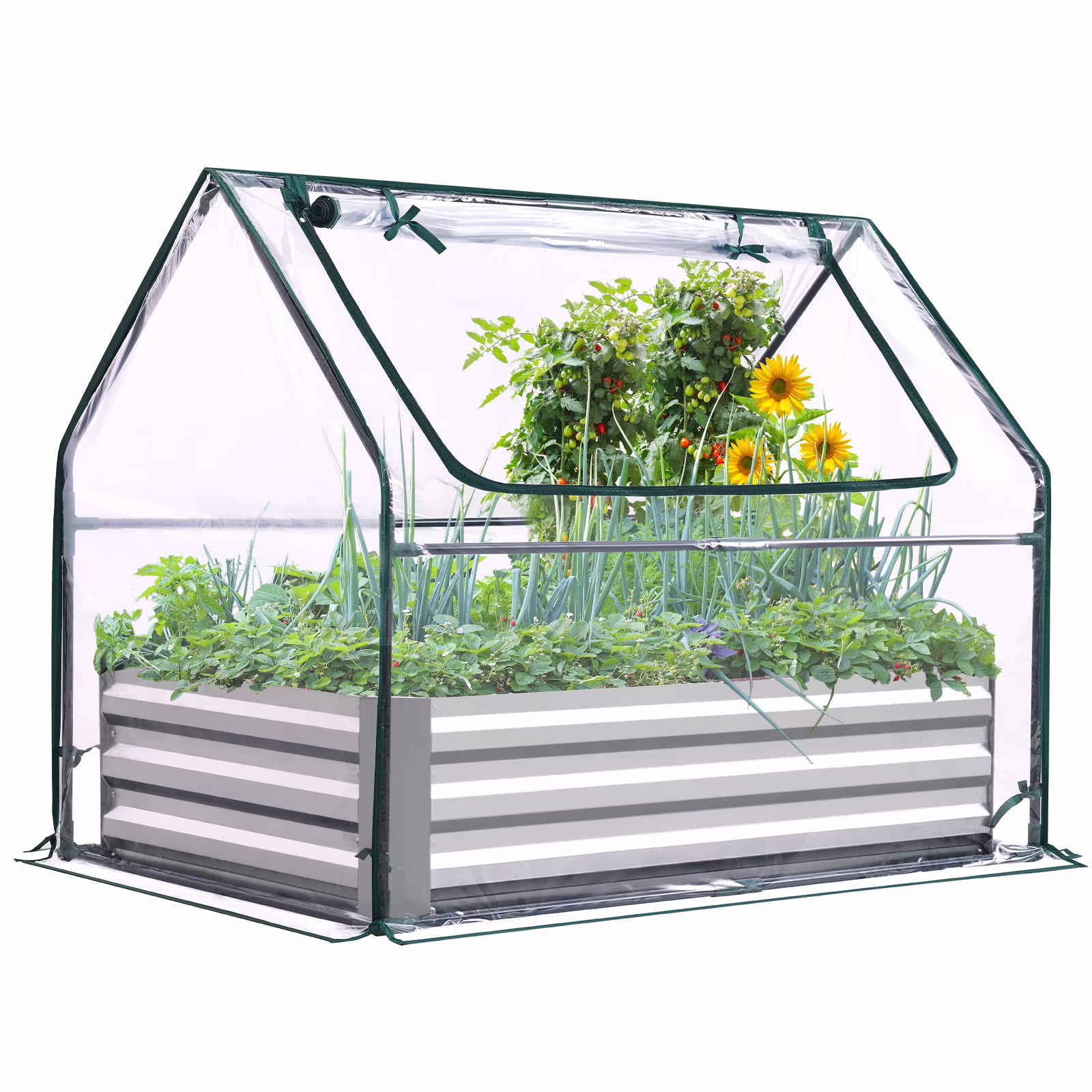 Quictent 8x4x2ft Galvanized Raised Garden Bed with Cover Metal Planter Box Kit, Mini Greenhouse for Outdoor Growing Vegetables, Green