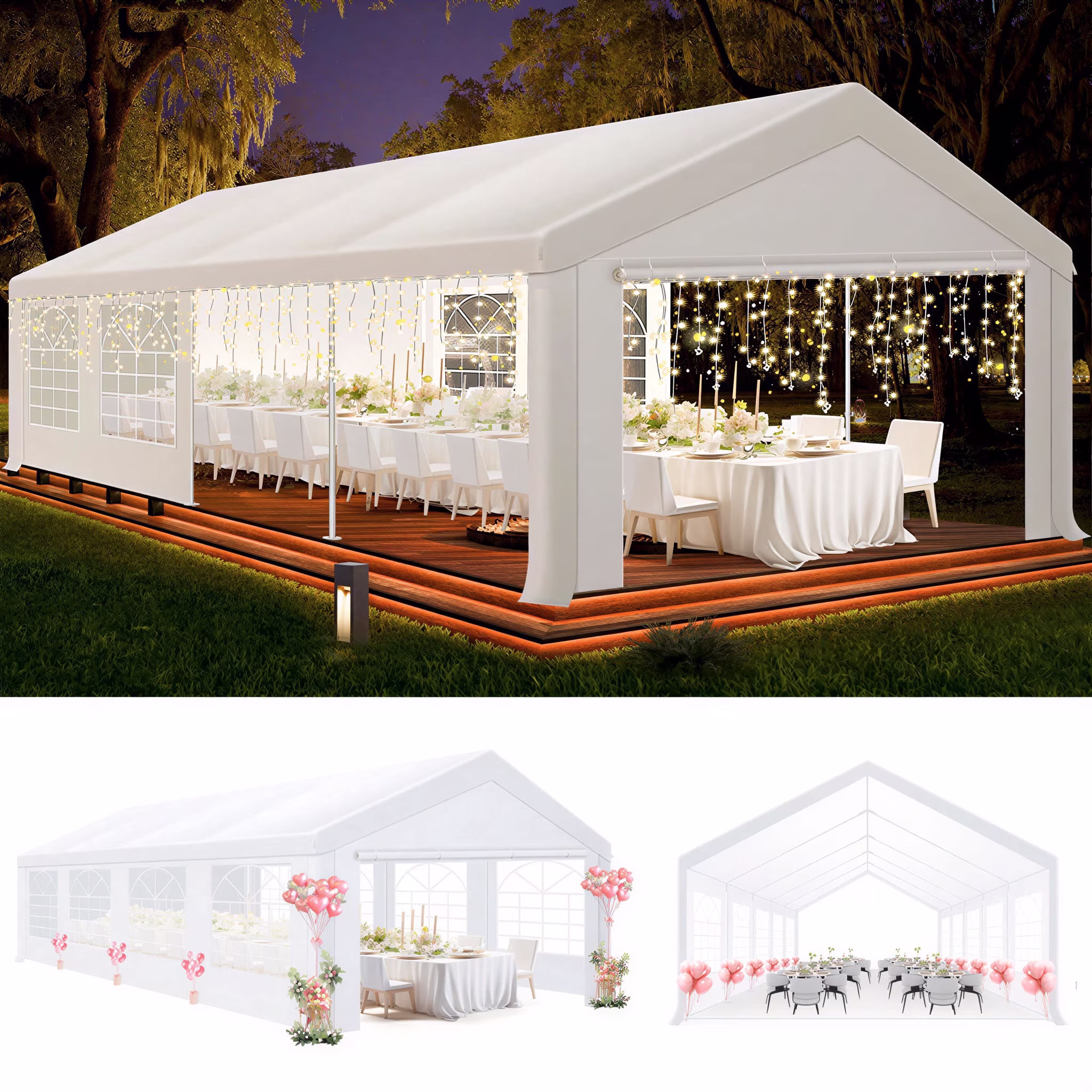 COBIZI 20x30 Party Tent Heavy Duty, Large Outdoor Wedding Tents for Parties with 8 Sidewalls & Built-in Sandbags, Commercial Wedding Large Tent, UV 50+, Waterproof, White