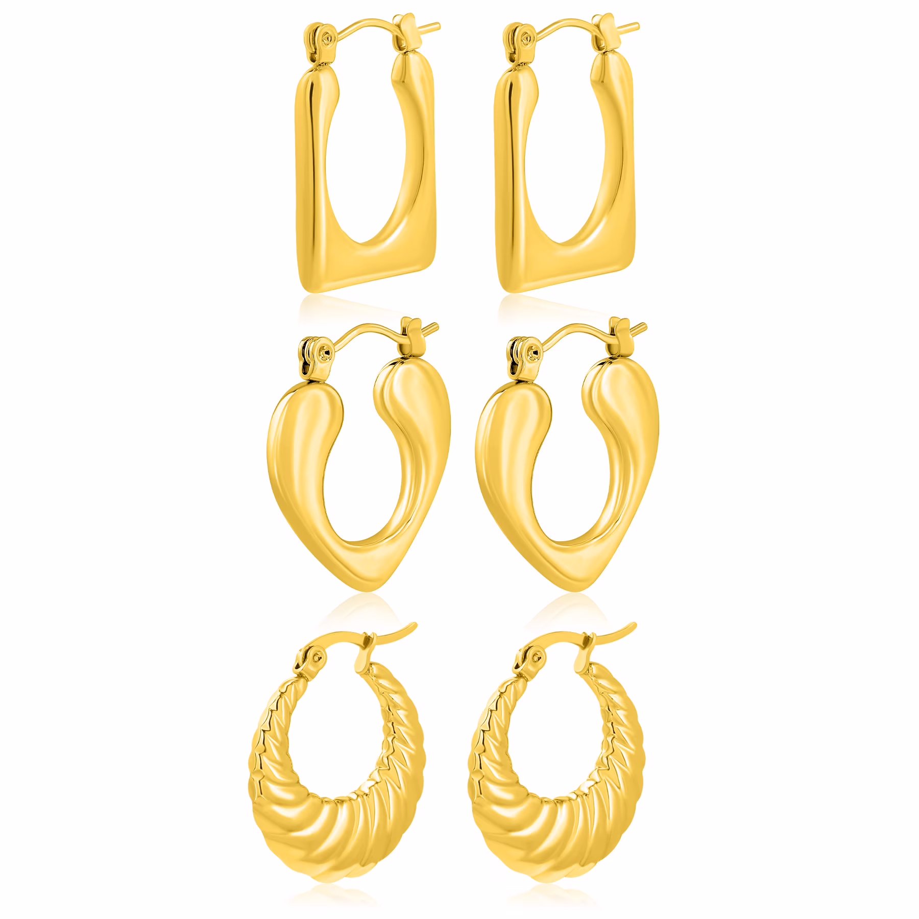 JeenMata 6 Pairs Women Earrings MultiPack Gift Set in Yellow Gold Plating, Light Weight, Chunky, Huggie Hoop Earrings, Earrings Gift set for all occasion