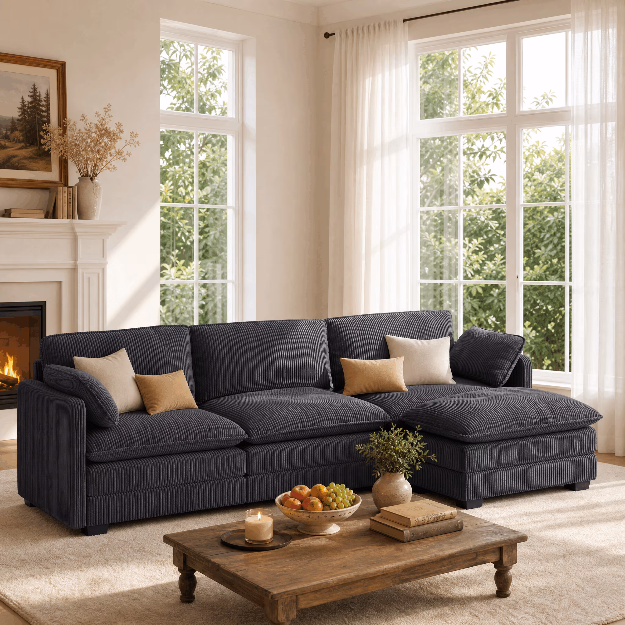 110\'\' Sectional Dark Gray