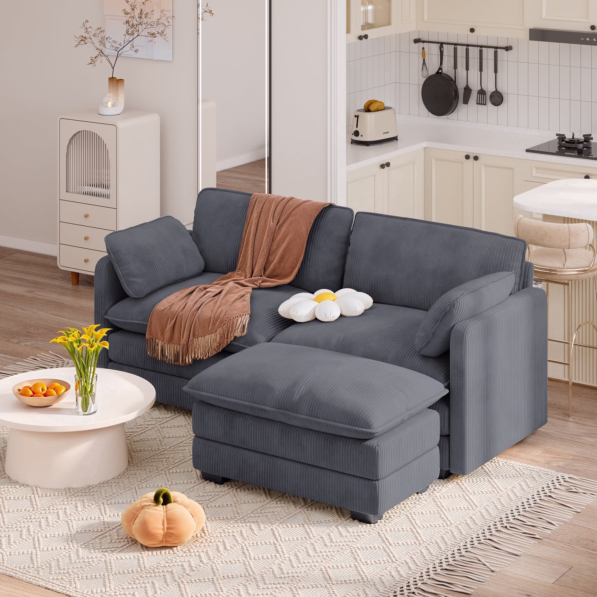 Dark gray-2 seater with Ottoman