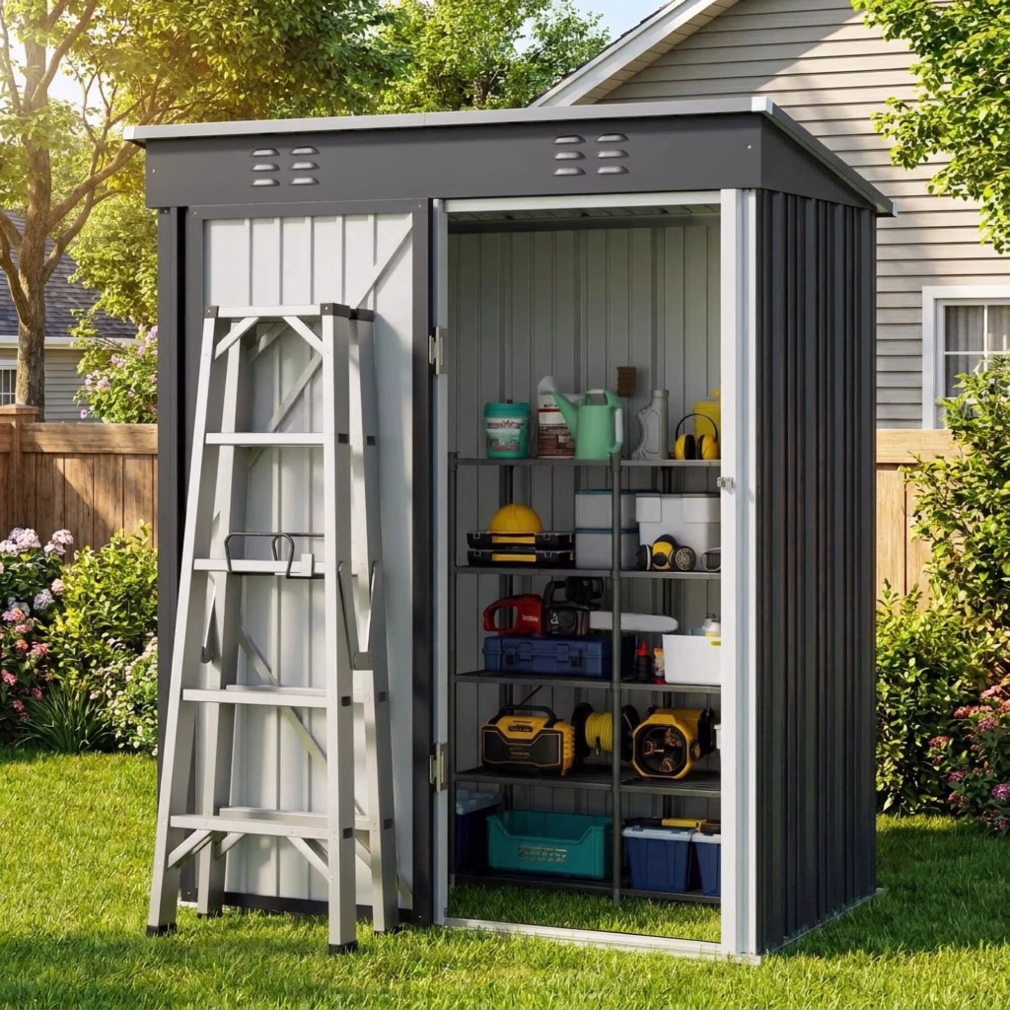 Asofer 6'x4' Outdoor Storage Shed, Heavy Duty Metal Garden Shed with Lockable Higher Hinged Door, Tool Storage for Patio, Backyard, Lawn, Dark Gray