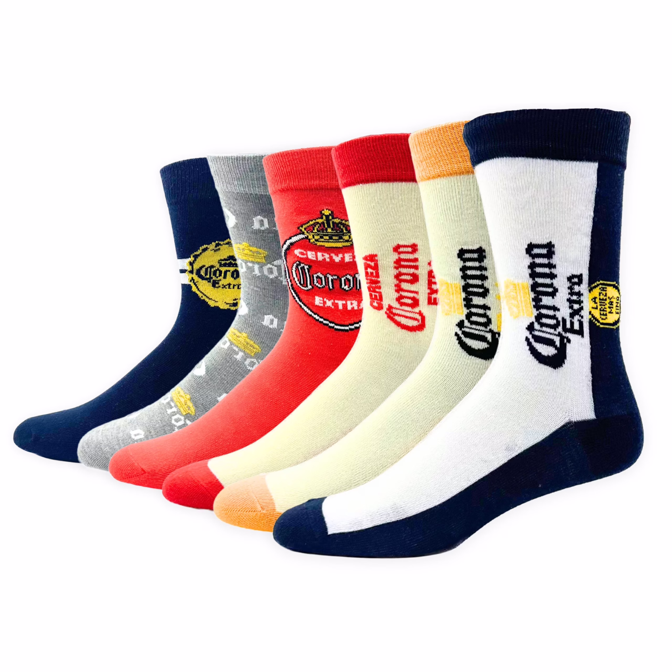 Corona Crew Socks, Can Gift Box, 6-Pack, Size 6.5-12