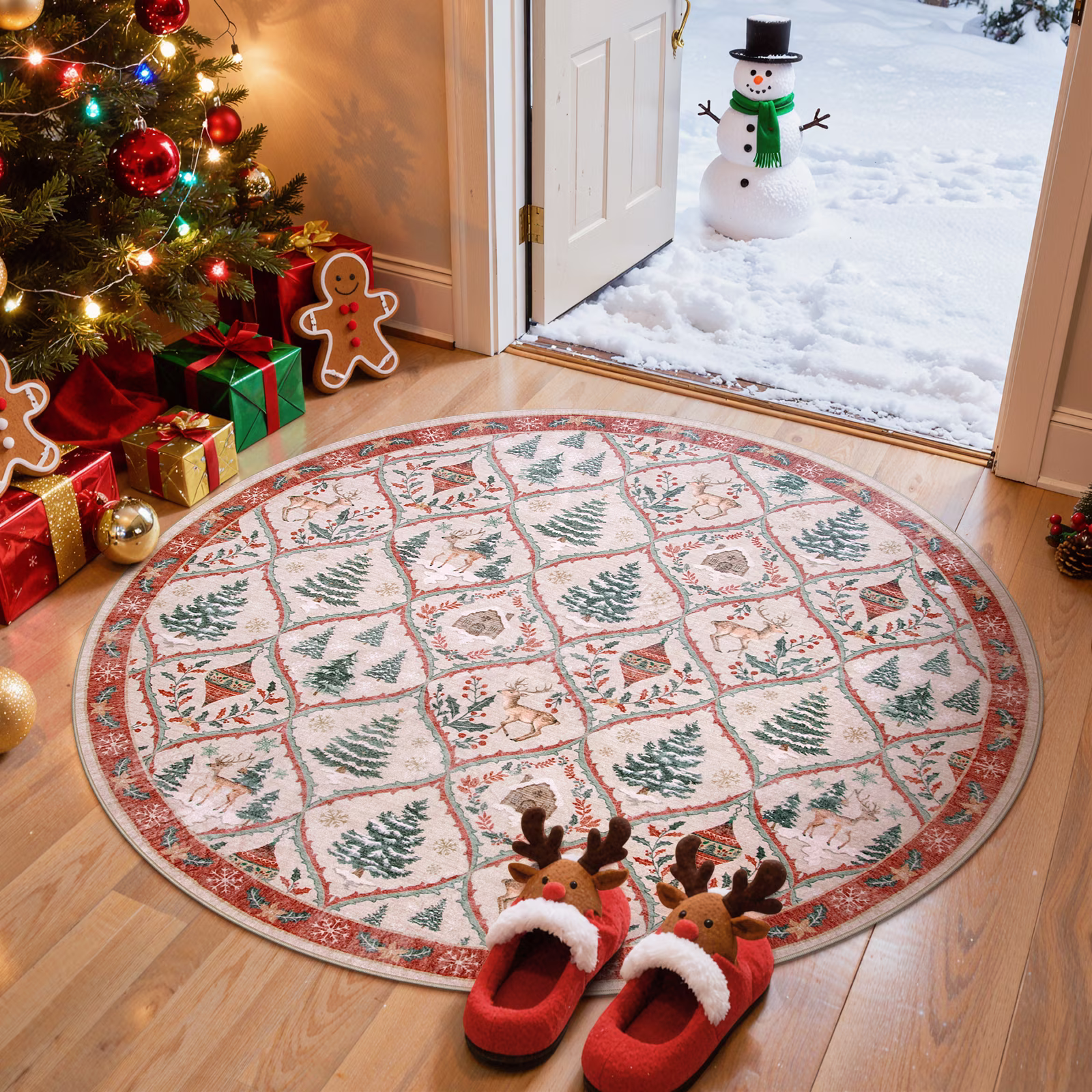 Moynesa 5'x7' Christmas Area Rug for Living Room,Red Rug Xmas Tree Modern Rug Kitchen Rug Washable Rug Non Slip Moroccan Carpet Holiday Decor Geometric Soft Accent Rug for Bedroom Dining Room