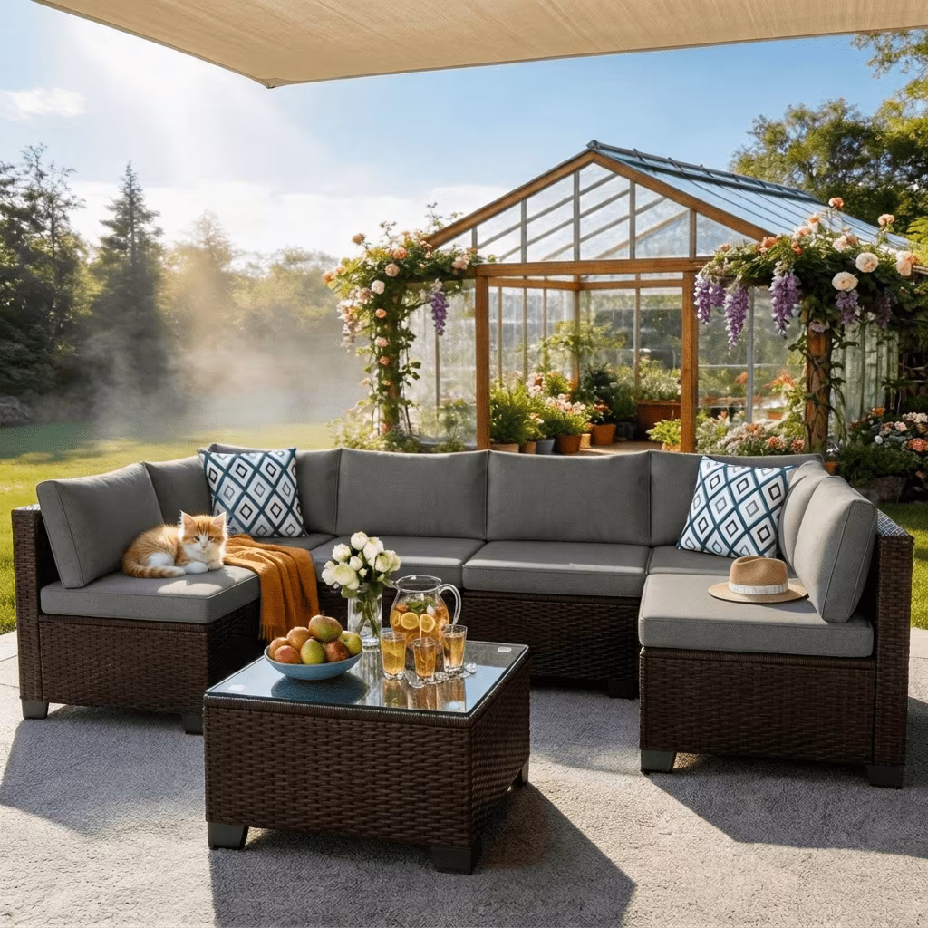 Patio Furniture Set on Sale, Asofer 5 Pieces Outdoor Conversation Sectional PE Rattan Wicker Furniture Sofa, Gray