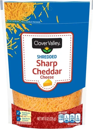 Clover Valley Sharp Cheddar Shredded Cheese, 8 oz Bag