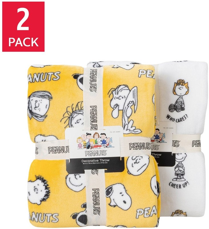 Peanuts Printed VelvetLoft Throw, 2-pack