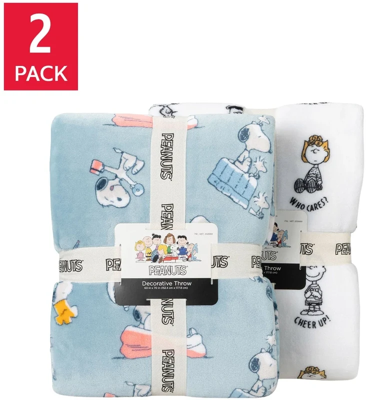 Peanuts Printed VelvetLoft Throw, 2-pack