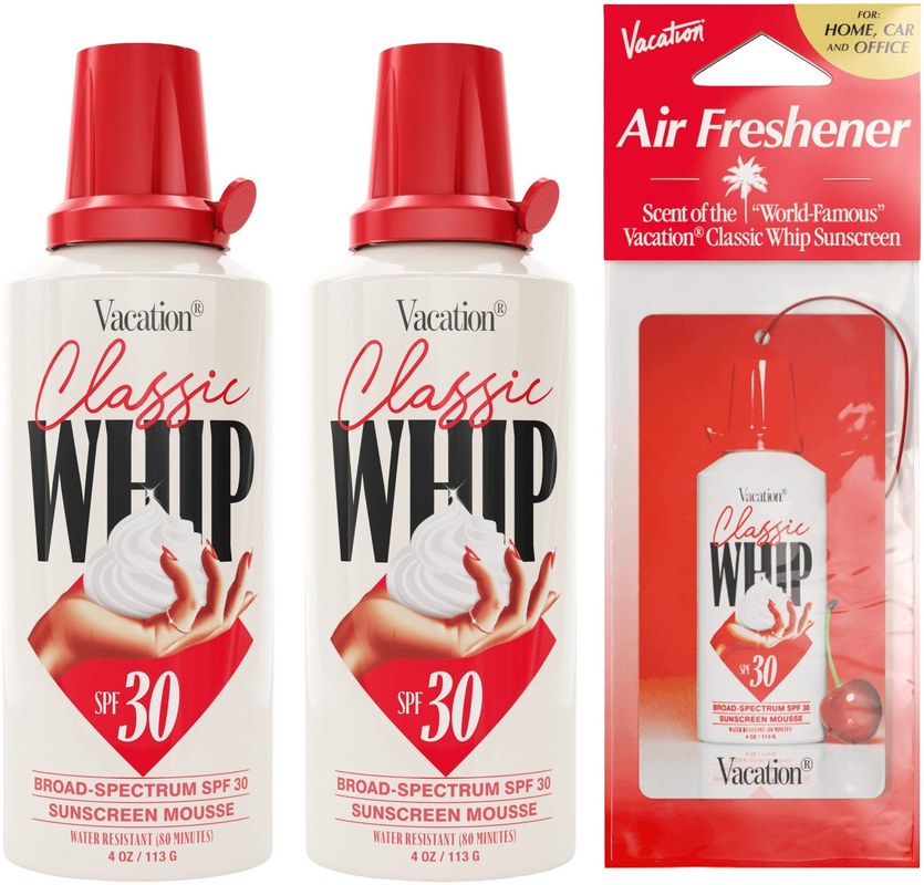 Vacation Classic Whip Sunscreen Mousse, SPF 30, 4 oz, 2-pack and Air Freshener Bundle