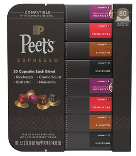 Peet's Coffee Nespresso Compatible Aluminum Capsules, 80-count