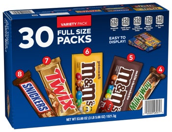 M&M's, Snickers and More Chocolate Candy Bars, Variety Pack, 30-count