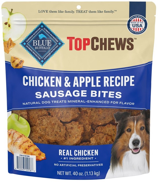 Blue Buffalo Top Chews Dog Treats Chicken & Apple Recipe Sausage Bites