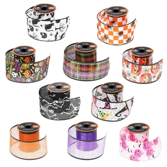 Crafter's Square Wire-Edged Halloween Ribbon, 9 ft. Rolls
