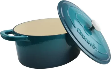 Crock Pot Artisan 7 Quart Enameled Cast Iron Oval Dutch Oven in Teal Ombre