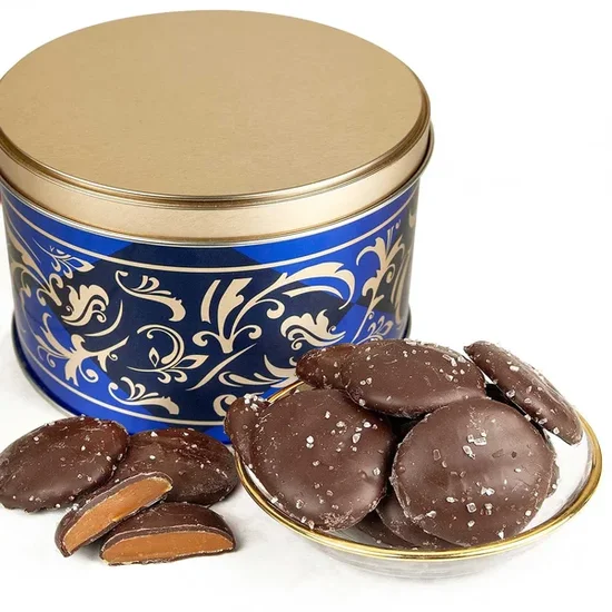 Dark Chocolate Caramel Caps with Sea Salt Gift Tin 26 oz.