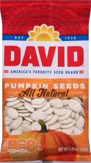 David Seeds Salted and Roasted Pumpkin Seeds, 2.25-oz. Bag