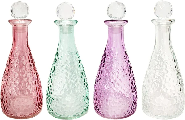 Decorative Hammered Glass Bottles with Stoppers, 6.875x2.625 in.