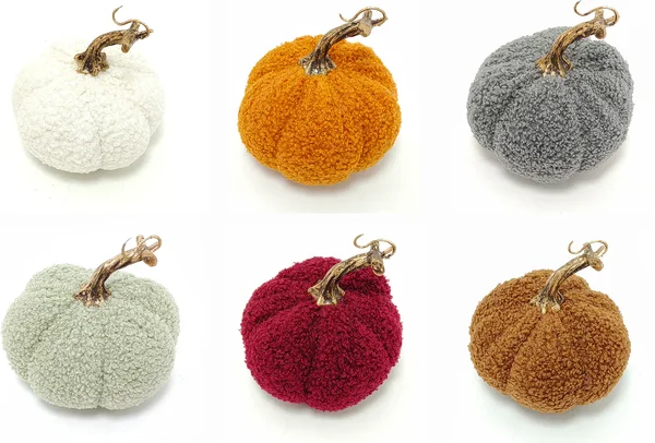 Fall Harvest Themed Sherpa Plush Pumpkin Decor, Assorted Colors.