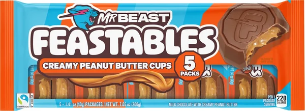 Feastables MrBeast Chocolate Peanut Butter Cups, 1.41 oz (40g), 5 Count