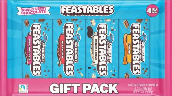 Feastables MrBeast Milk Chocolate Bars, Variety Gift Pack, 2.1 oz (60g), 4 count