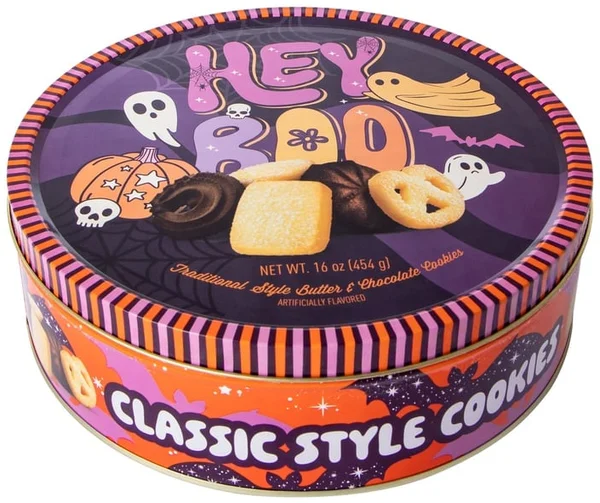 Halloween Hey Boo Traditional Style Butter & Chocolate Cookies Tin 16oz