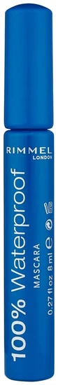 Rimmel London 100% Waterproof Mascara, 001 Black Black, 2 -Pack