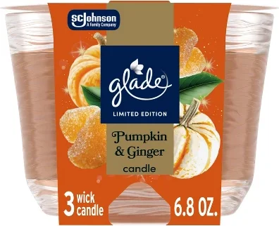 Glade 3 Wick Holiday Scented Holiday Candle for Winter - Pumpkin & Ginger - 6.8oz