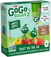 GoGo squeeZ Applesauce Pouches, Apple Apple, 3.2 oz each, 4 ct